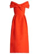 Matchesfashion.com Carolina Herrera - Off The Shoulder Silk Faille Dress - Womens - Orange