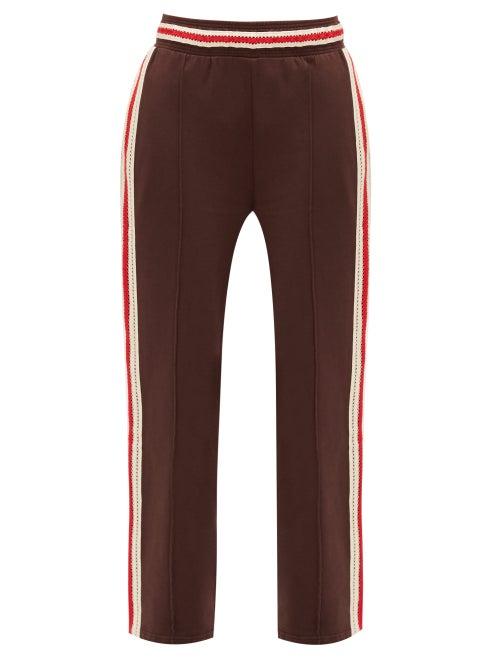Matchesfashion.com Wales Bonner - Palms Crochet-striped Cotton-jersey Track Pants - Womens - Dark Brown