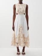 Zimmermann - Jeannie Cutout Embroidered Linen Midi Dress - Womens - Ivory