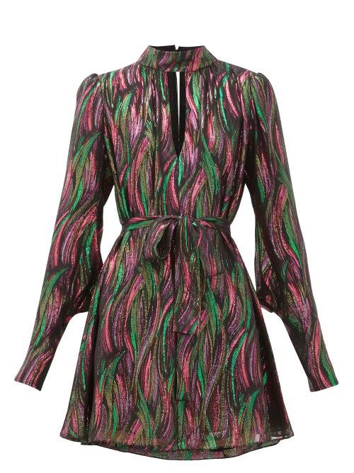 Matchesfashion.com Saloni - Tania Rainbow-jacquard Silk-blend Dress - Womens - Black Multi