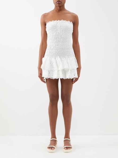 Charo Ruiz - Megan Shirred-bodice Cotton-blend Mini Dress - Womens - White