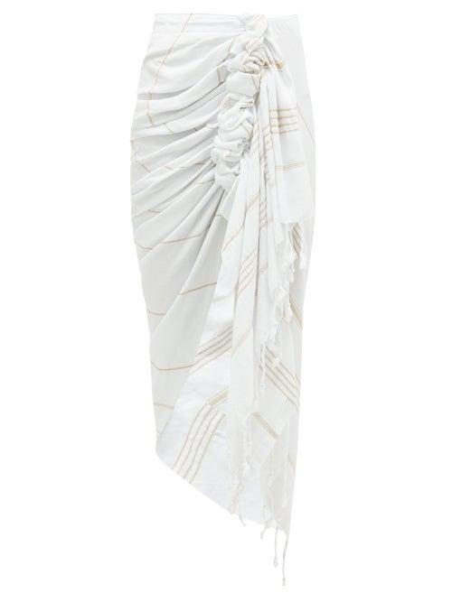 Matchesfashion.com Just Bee Queen - Striped Wrap-effect Cotton Skirt - Womens - Beige