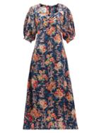 Matchesfashion.com Evi Grintela - Vanessa Floral Print Silk Satin Dress - Womens - Navy Print