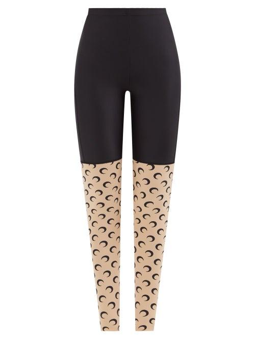 Marine Serre - Crescent Moon-print Recycled-fibre Leggings - Womens - Tan Multi