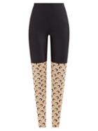 Marine Serre - Crescent Moon-print Recycled-fibre Leggings - Womens - Tan Multi