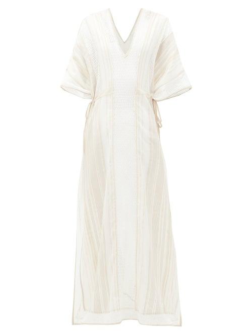 Matchesfashion.com My Beachy Side - Kafras Metallic Cotton-voile Maxi Dress - Womens - Tan