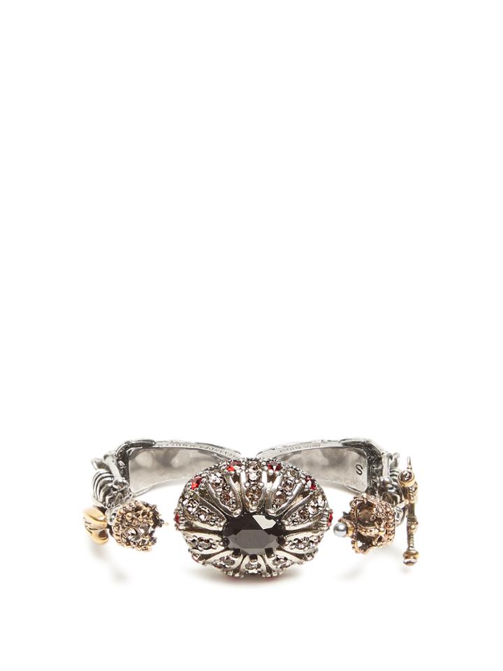 Alexander Mcqueen Embellished-skeleton Double Ring