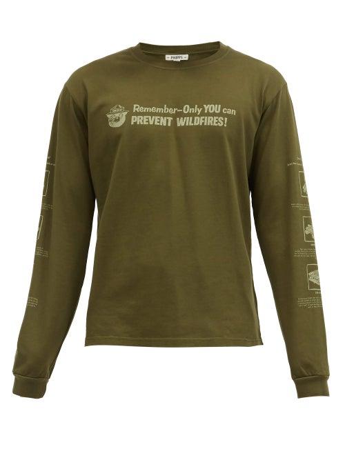Matchesfashion.com Phipps - Smokey Fire Safety Print Organic-cotton T-shirt - Mens - Green