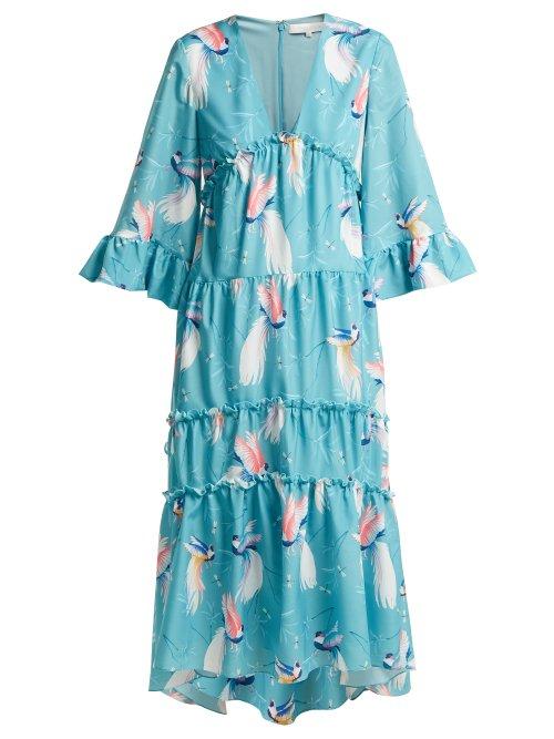 Matchesfashion.com Borgo De Nor - Iris Birds Of Paradise Print Crepe Dress - Womens - Blue Print