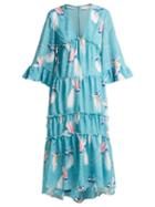 Matchesfashion.com Borgo De Nor - Iris Birds Of Paradise Print Crepe Dress - Womens - Blue Print