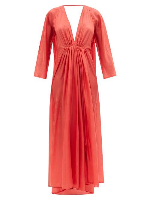 Matchesfashion.com Kalita - Clemence Gathered Silk-habotai Maxi Dress - Womens - Red