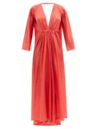 Matchesfashion.com Kalita - Clemence Gathered Silk-habotai Maxi Dress - Womens - Red