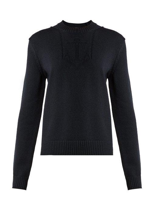 Matchesfashion.com Saint Laurent - Anchor Intarsia Knit Wool Sweater - Womens - Dark Navy