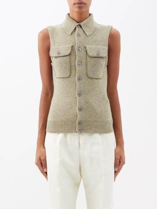 Lemaire - Flap-pocket Sleeveless Cardigan - Womens - Light Khaki