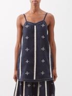 Vita Kin - Gera Embroidered Linen Cami Top - Womens - Navy