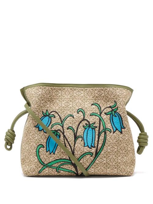 Loewe - Flamenco Embroidered Anagram-jacquard Canvas Bag - Womens - Green Multi