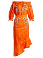 Saloni Grace Off-the-shoulder Embroidered Silk Dress
