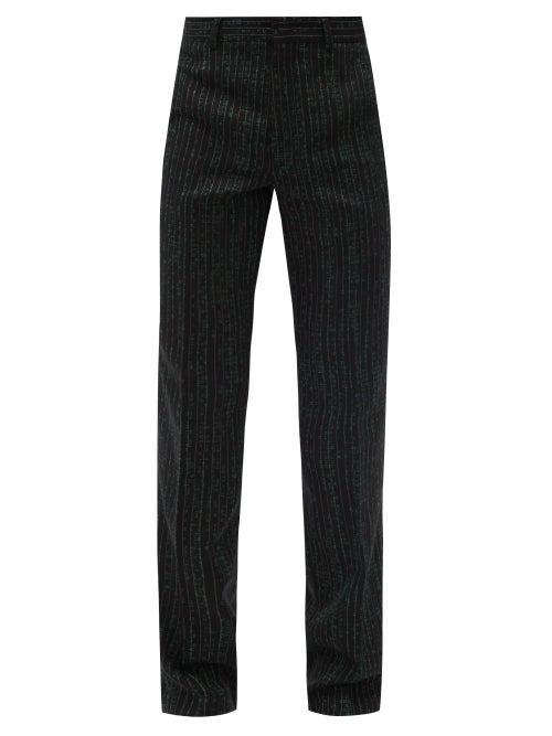Matchesfashion.com Vetements - Jacquard-text Wool-blend Trousers - Mens - Green