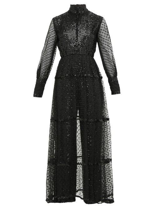 Matchesfashion.com William Vintage - Oscar De La Renta Sequinned Plumetis Jumpsuit - Womens - Black