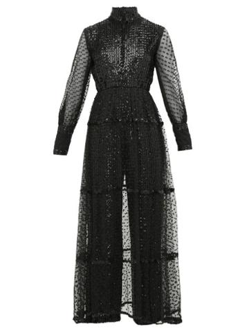 Matchesfashion.com William Vintage - Oscar De La Renta Sequinned Plumetis Jumpsuit - Womens - Black