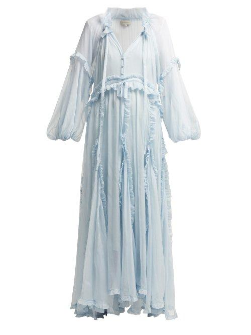 Matchesfashion.com Lee Mathews - Bluebell Ruffled Silk Dress - Womens - Light Blue