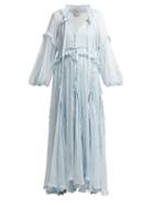 Matchesfashion.com Lee Mathews - Bluebell Ruffled Silk Dress - Womens - Light Blue