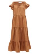 Matchesfashion.com Ephemera - Tiered Cotton-poplin Maxi Dress - Womens - Brown