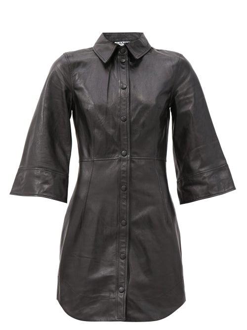 Matchesfashion.com Ganni - Bell-sleeve Leather Mini Dress - Womens - Black
