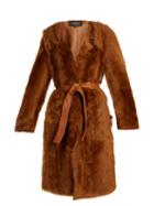 Matchesfashion.com Rochas - Belted Collarless Shearling Coat - Womens - Brown