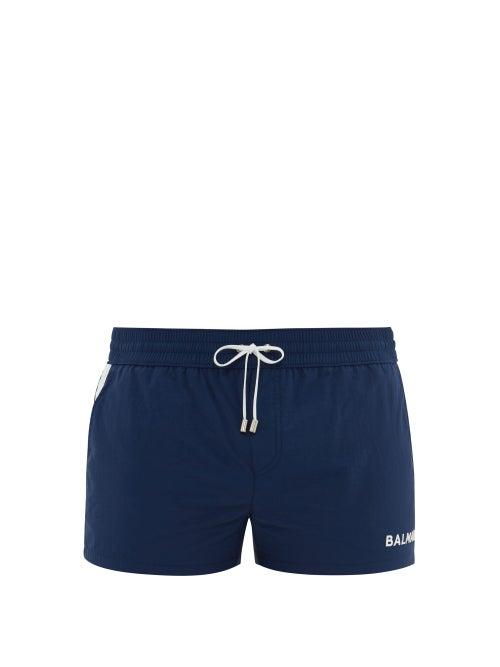 Matchesfashion.com Balmain - Logo Embroidered Swim Shorts - Mens - Navy