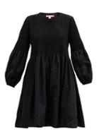 Matchesfashion.com Brock Collection - Rafaella Smocked Cotton-blend Dress - Womens - Black