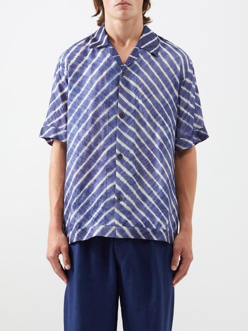 Smr Days - Bakhoven Striped Silk Shirt - Mens - Navy Multi