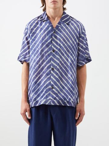 Smr Days - Bakhoven Striped Silk Shirt - Mens - Navy Multi