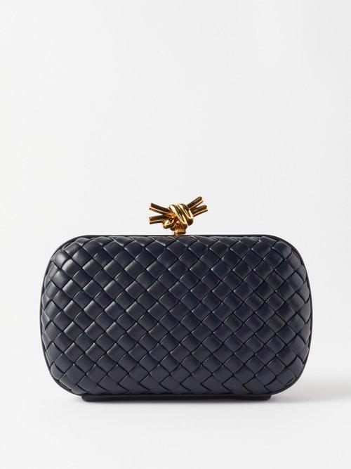 Bottega Veneta - Knot Intrecciato-leather Minaudire Clutch Bag - Womens - Navy