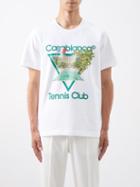 Casablanca - Tennis Club-logo Organic-cotton Jersey T-shirt - Mens - White Multi