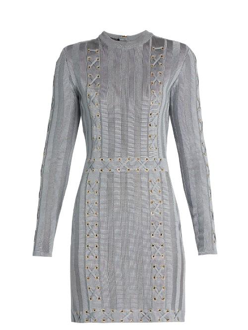 Balmain Lace-up Satin-knit Dress