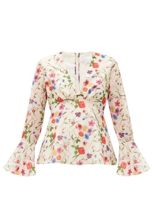 Matchesfashion.com Borgo De Nor - Fleurette Floral Print Cotton Blend Blouse - Womens - White Print