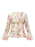 Matchesfashion.com Borgo De Nor - Fleurette Floral Print Cotton Blend Blouse - Womens - White Print
