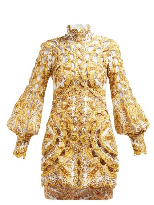 Matchesfashion.com Zimmermann - Zippy Paisley Print Cut Out Linen Mini Dress - Womens - Yellow Print