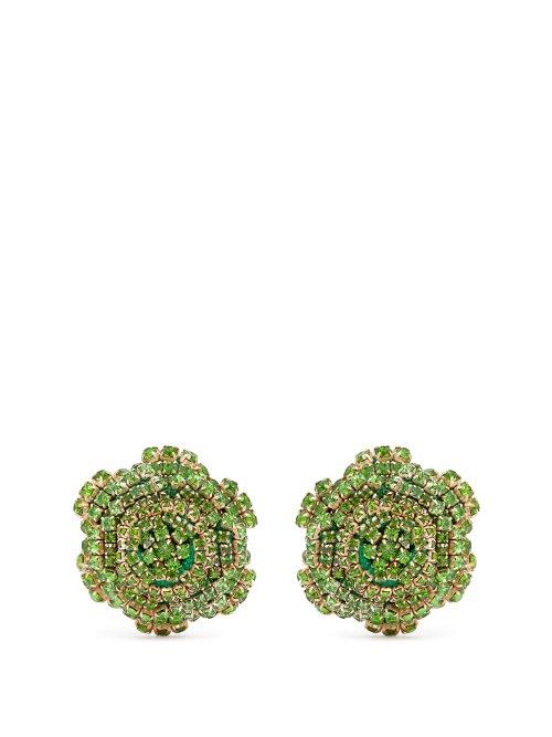 Matchesfashion.com Rebecca De Ravenel - Ava Crystal Embellished Rose Earrings - Womens - Green