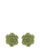 Matchesfashion.com Rebecca De Ravenel - Ava Crystal Embellished Rose Earrings - Womens - Green