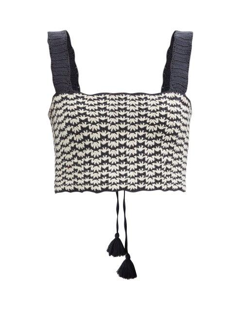 Matchesfashion.com Escvdo - Lace-up Hand-crocheted Cotton Cropped Top - Womens - Navy