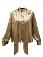 Matchesfashion.com Saint Laurent - Pussy-bow Silk-blend Brocade Blouse - Womens - Gold
