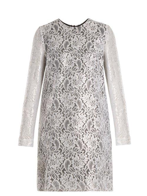 Matchesfashion.com Msgm - Coated Lace Mini Dress - Womens - Silver