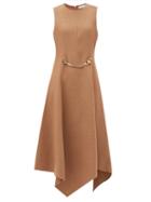 Matchesfashion.com Jw Anderson - Chain-embellished Asymmetric Wool-blend Dress - Womens - Beige