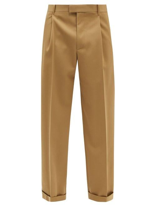 Bottega Veneta - Relaxed-leg Pleated Wool Gabardine Trousers - Mens - Beige