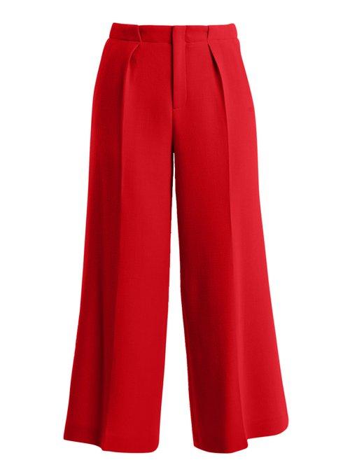 Matchesfashion.com Roland Mouret - Broadgate High Rise Wide Leg Wool Crepe Trousers - Womens - Red