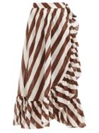 Matchesfashion.com Zimmermann - Lulu Wraparound Striped Cotton Skirt - Womens - Brown Stripe