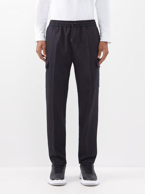 Frame - Drawstring Virgin Wool-blend Flannel Trousers - Mens - Navy