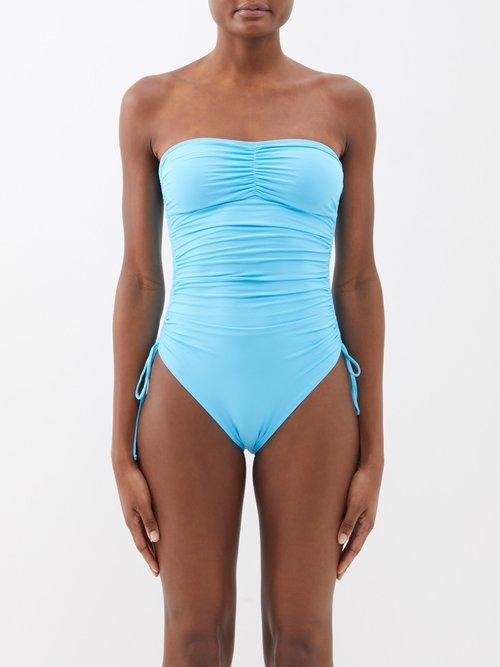 Melissa Odabash - Sydney Ruched Bandeau Swimsuit - Womens - Light Blue